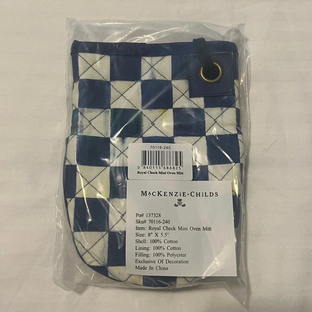 Mackenzie-Childs Royal Check Mini Oven Mitts. Set of 2! Retired pattern. NWT! - Picture 2 of 5